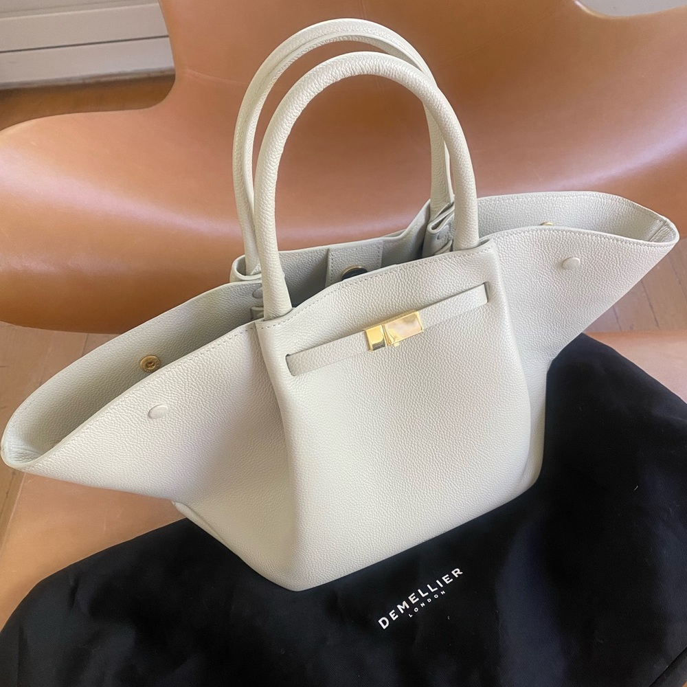 DeMellier Pebbled Leather Tote in Light Gray with Gold Hardware
